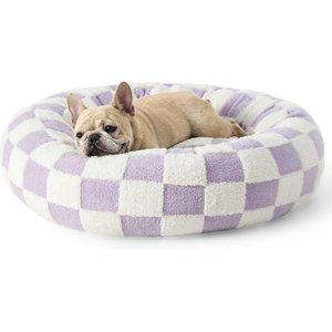 Lesure Calming Cute Modern Plush Jacquard Shaggy Orthopedic Anti-Slip Donut Dog & Cat Bed with Removable Cover, Purple, Medium