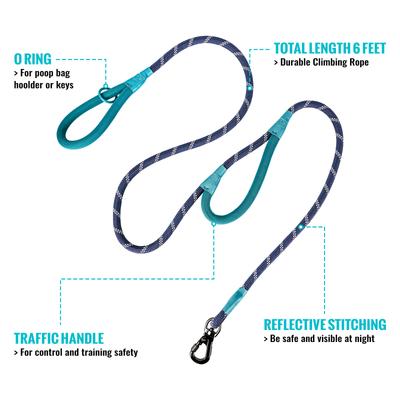 Show full view: ATIFBOP Double Handle Polypropylene Reflective Rope Dog Leash, Blue, 6-ft long, 1/2-in wide slide 3 of 8