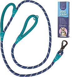 ATIFBOP Double Handle Polypropylene Reflective Rope Dog Leash, Blue, 6-ft long, 1/2-in wide