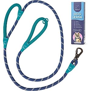 ATIFBOP Double Handle Polypropylene Reflective Rope Dog Leash, Blue, 6-ft long, 1/2-in wide