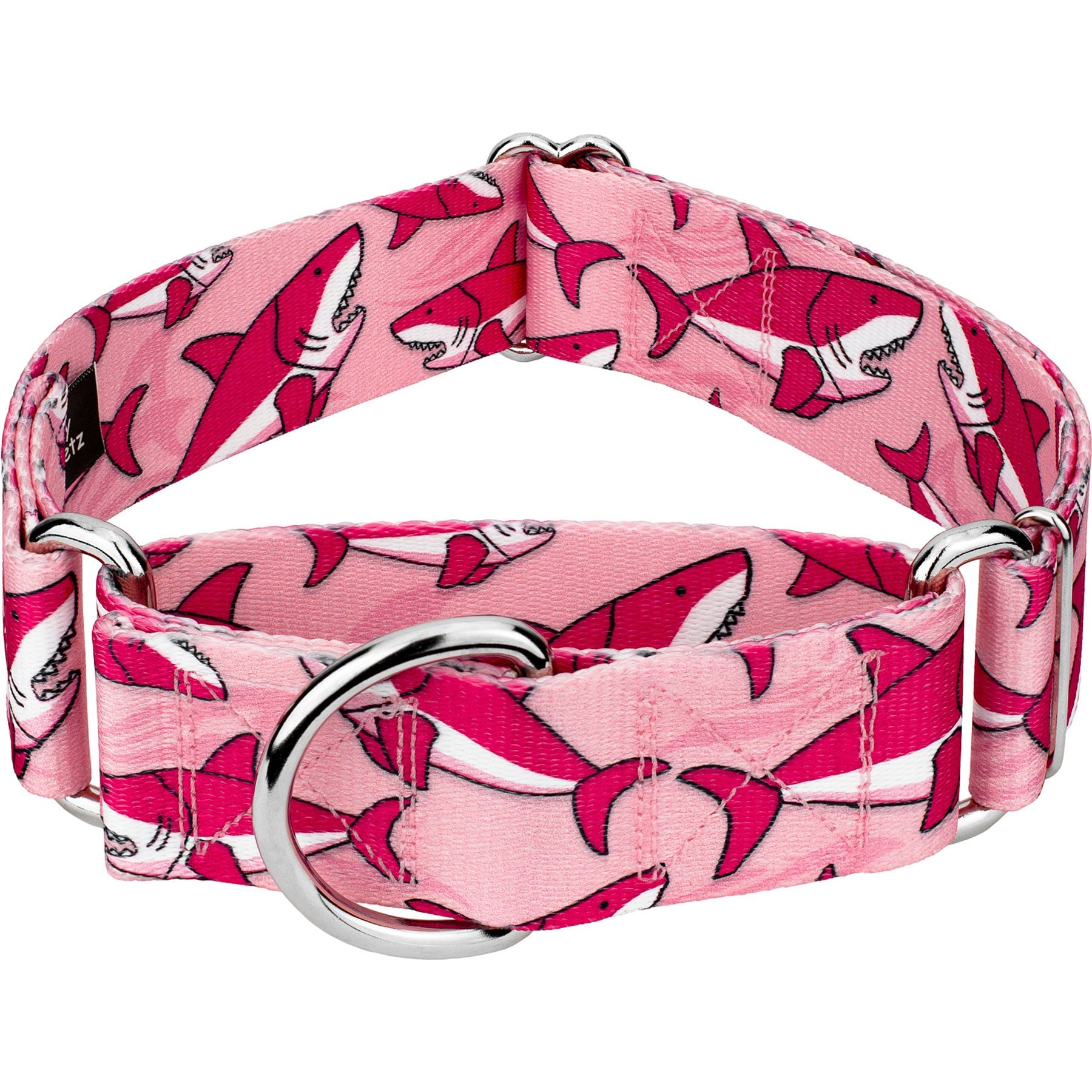 Country Brook Petz HossFit Jr Pink Sharks Wide Martingale Dog Collar, Pink, Medium