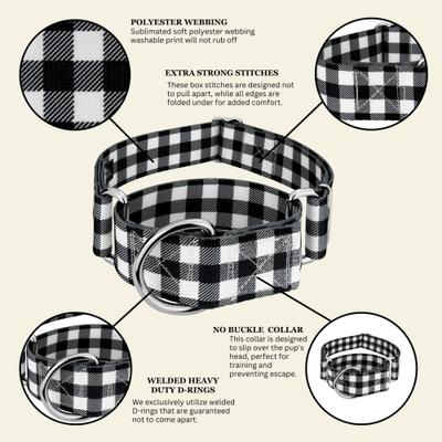 Show full view: Country Brook Petz HossFit Jr Buffalo Plaid Wide Martingale Dog Collar, Black, X-Large: 23 to 31-in neck, 1.5-in wide slide 8 of 9