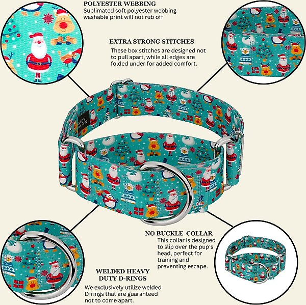 Show full view: Country Brook Petz HossFit Jr Santa & Friends Wide Martingale Dog Collar, Medium slide 6 of 8