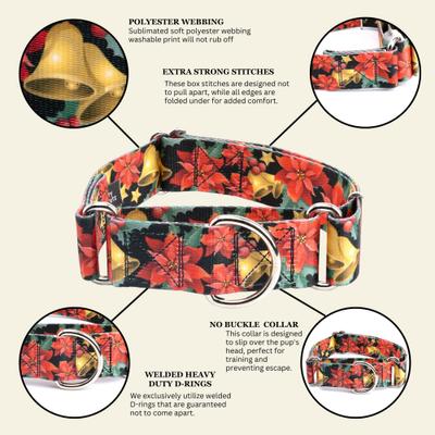 Show full view: Country Brook Petz HossFit Jr Christmas Poinsettias Wide Martingale Dog Collar, Red, Medium, 15 to 21-in neck, 1.5-in wide slide 6 of 8