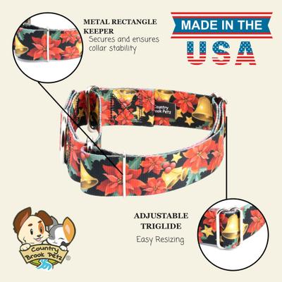 Show full view: Country Brook Petz HossFit Jr Christmas Poinsettias Wide Martingale Dog Collar, Red, Medium, 15 to 21-in neck, 1.5-in wide slide 7 of 8