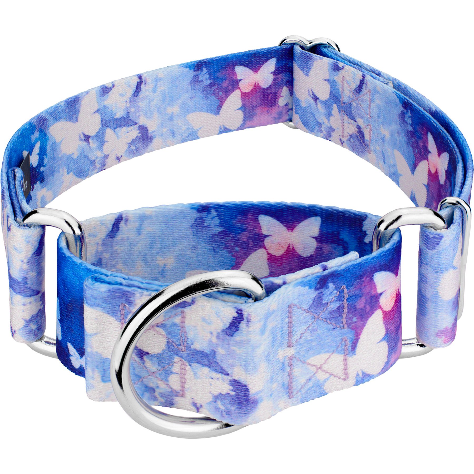 Country Brook Petz HossFit Jr Watercolor Butterflies Wide Martingale Dog Collar, Medium: 15 to 21-in neck, 1.5-in wide