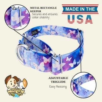 Show full view: Country Brook Petz HossFit Jr Watercolor Butterflies Wide Martingale Dog Collar, X-Large slide 7 of 9