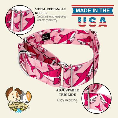 Show full view: Country Brook Petz HossFit Jr Pink Sharks Wide Martingale Dog Collar, Pink, Large slide 8 of 9