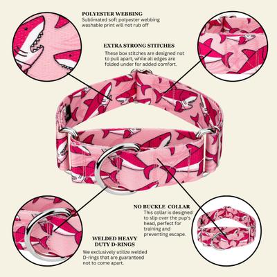 Show full view: Country Brook Petz HossFit Jr Pink Sharks Wide Martingale Dog Collar, Pink, Large slide 7 of 9
