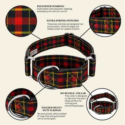 Show full view: Country Brook Petz HossFit Jr Buffalo Plaid Wide Martingale Dog Collar, Red, Large: 18 to 26-in neck, 1.5-in wide slide 9 of 9
