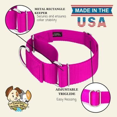 Show full view: Country Brook Petz HossFit Jr Wide Training Martingale Dog Collar, Fuchsia, Medium: 15 to 21-in neck, 1.5-in wide slide 8 of 9