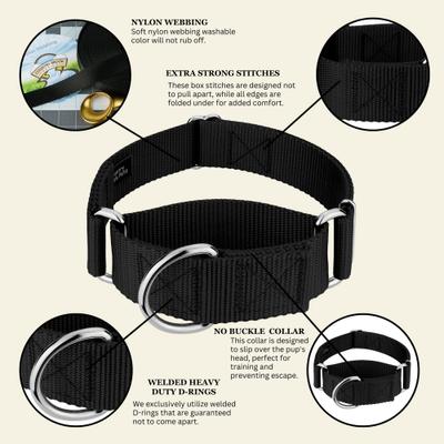 Show full view: Country Brook Petz HossFit Jr Wide Training Martingale Dog Collar, Black, Large: 18 to 26-in neck, 1.5-in wide slide 6 of 8