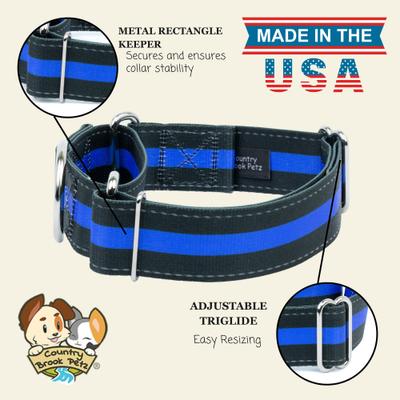 Show full view: Country Brook Petz HossFit Jr Thin Blue Line Wide Reflective Martingale Dog Collar, Medium: 15 to 21-in neck, 1.5-in wide slide 9 of 10