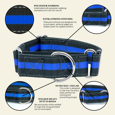 Show full view: Country Brook Petz HossFit Jr Thin Blue Line Wide Reflective Martingale Dog Collar, Medium: 15 to 21-in neck, 1.5-in wide slide 8 of 10