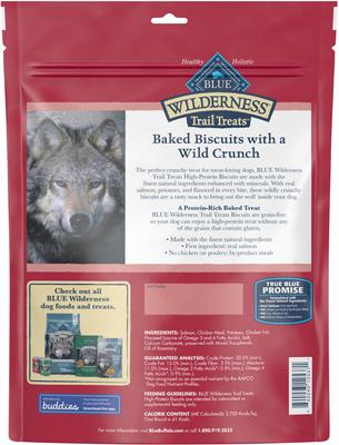 Show full view: Blue Buffalo Wilderness Variety Pack: Salmon Recipe Adult High-Protein Grain-Free Dry Food, 24-lb bag + Salmon & Chicken High-Protein Grain-Free Adult Canned Food, 12.5-oz, case of 12 + Trail Treats Grain-Free Salmon Biscuits Dog Treats, 24-oz bag slide 9 of 9
