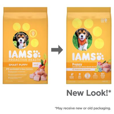 Show full view: Puppy Variety Pack: Greenies Petite Dental Treats, 20 count + Iams Proactive Health Smart with Real Chicken Dry Food, 15-lb bag + Iams ProActive Health Classic Ground with Chicken & Rice Canned Wet Food, 13-oz can, case of 12 slide 6 of 9