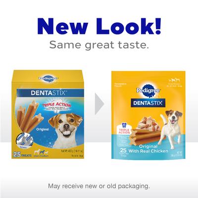Show full view: Puppy Variety Pack: Pedigree Variety Pack Wet Food, 3.5-oz pouch, pack of 18 + Pedigree Growth & Protection Grilled Steak & Vegetable Flavor Dry Food, 3.5-lb bag + Pedigree Chopped Ground Lamb & Rice Recipe Wet Canned Food, 13.2-oz can, case of 12 + Pedigree Dentastix Small/Medium Original Chicken Flavor Dental Treats, 25 count slide 9 of 9