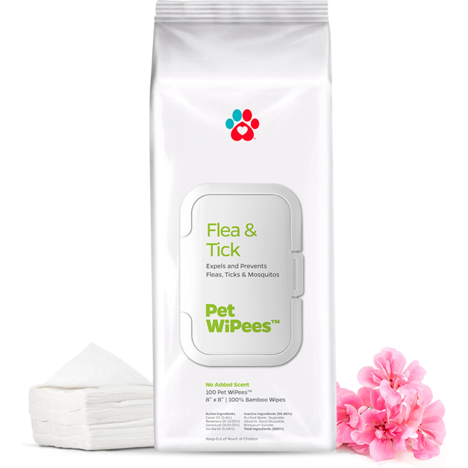 Pet Parents Pet WiPees Flea & Tick Natural Plant-Based Pest Repellent Wipes for Dogs & Cats, 100 count