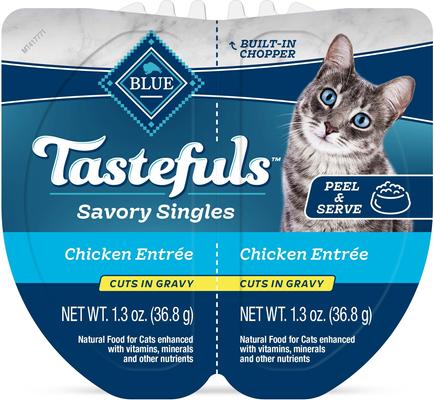 Show full view: Blue Buffalo Tastefuls Savory Singles Variety Pack Chicken Entrée Cuts in Gravy, 2.6-oz cup, case of 24 + Salmon Entrée Cuts in Gravy, 2.6-oz cup, case of 24 + Tuna Entrée Cuts in Gravy, 2.6-oz cup, case of 24 Adult Wet Cat Food slide 3 of 9
