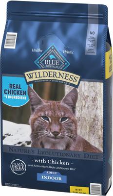 Show full view: Blue Buffalo Wilderness Natures Evolutionary Diet Chicken High-Protein Grain-Free Adult Dry Food, 15-lb bag + Wilderness Tasty Chicken Flavor Grain-Free Crunchy Treats, 12-oz tub + Wilderness Variety Pack Adult High Protein Natural Chicken, Salmon, Turkey Pate Wet Cat Food, 5.5-oz can, case of 24 slide 3 of 9