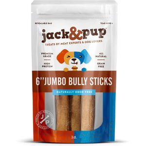 Jack & Pup Odor-Free Jumbo Beef Bully Sticks 6-in Dog Chew, 3 count