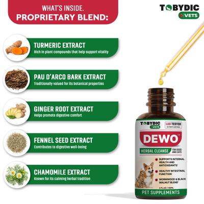Show full view: TOBYDIC Natural Intestinal Defense for Internal with Toxins Removal & Anti-Inflammatory Liquid Supplement for Dogs & Cats, 2-fl oz bottle slide 5 of 10