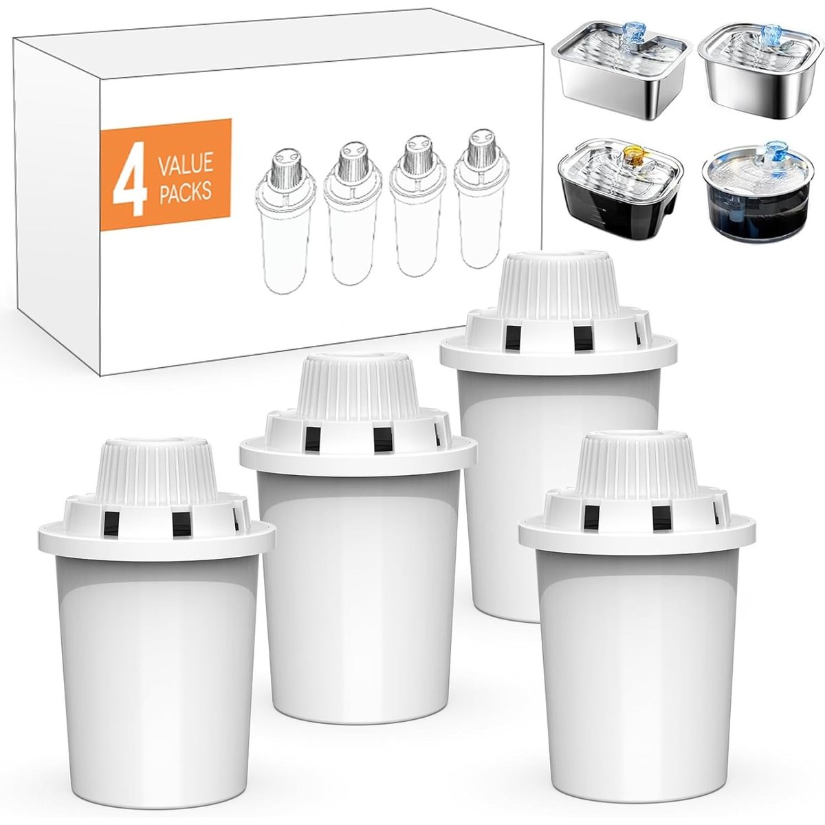 PetNF Stainless Stell Dog Water Fountain Replacement Filters, 4 count