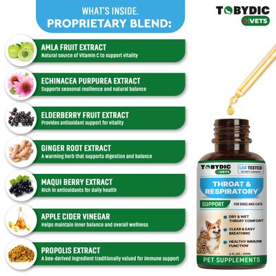 Show full view: TOBYDIC Broad Spectrum Herbal Antibiotic Sneezing Relief & Kennel Cough Treatment Liquid Respiratory Supplement for Dogs & Cats, 2-fl oz bottle slide 5 of 10