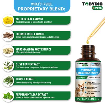 Show full view: TOBYDIC Broad Spectrum Herbal Antibiotic Sneezing Relief & Kennel Cough Treatment Liquid Respiratory Supplement for Dogs & Cats, 2-fl oz bottle slide 4 of 10