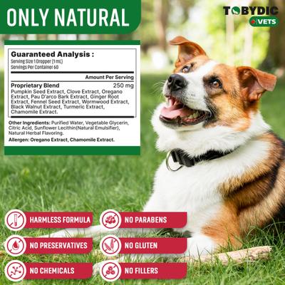 Show full view: TOBYDIC Natural Intestinal Defense for Internal with Toxins Removal & Anti-Inflammatory Liquid Supplement for Dogs & Cats, 2-fl oz bottle slide 8 of 10