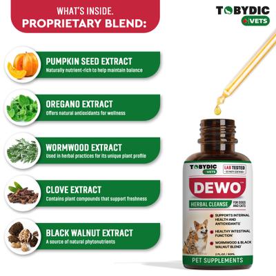 Show full view: TOBYDIC Natural Intestinal Defense for Internal with Toxins Removal & Anti-Inflammatory Liquid Supplement for Dogs & Cats, 2-fl oz bottle slide 4 of 10