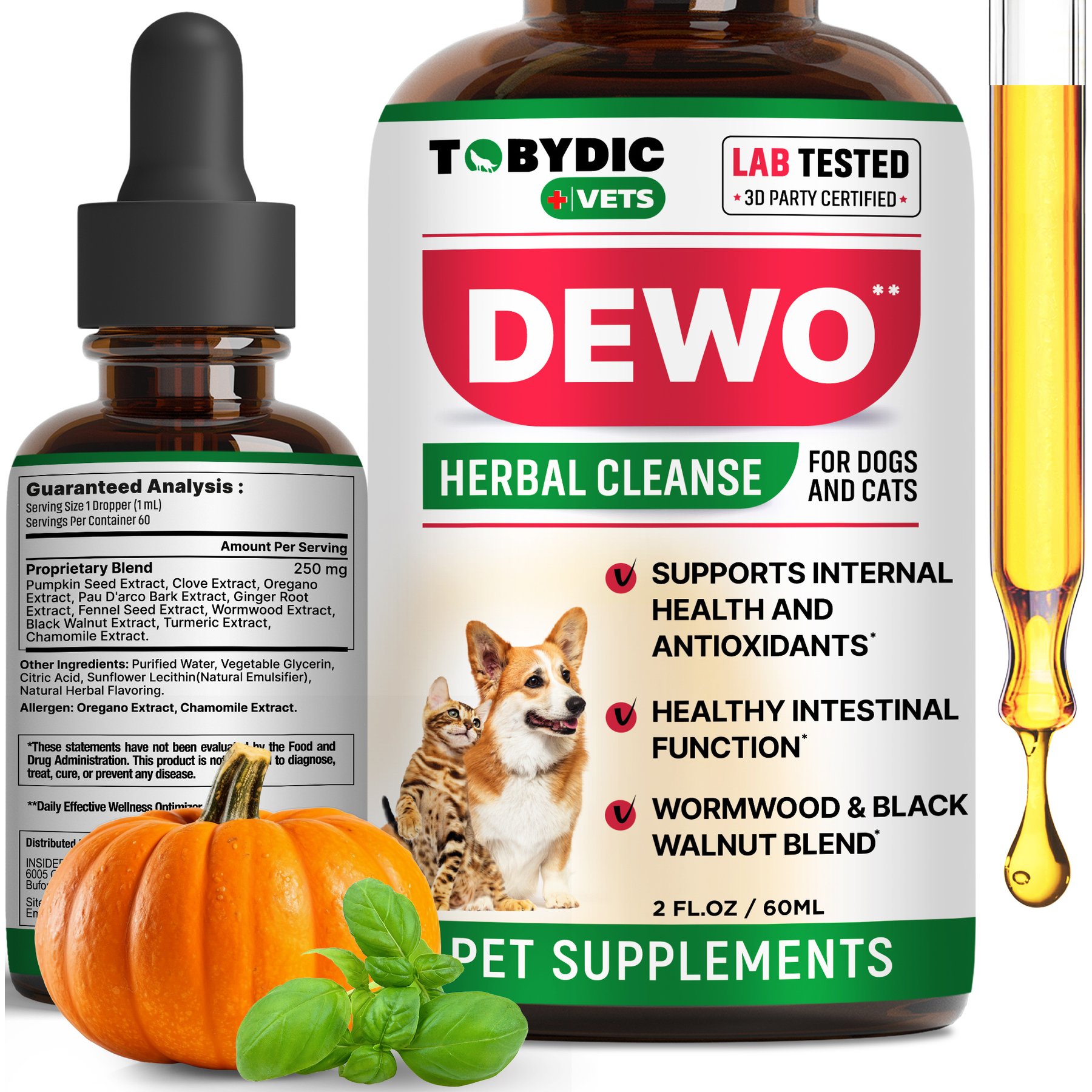 TOBYDIC Natural Intestinal Defense for Internal with Toxins Removal & Anti-Inflammatory Liquid Supplement for Dogs & Cats, 2-fl oz bottle