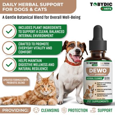 Show full view: TOBYDIC Natural Intestinal Defense with Probiotic Toxins Removal & Anti-Inflammatory Liquid Supplement for Dogs & Cats, 2-fl oz bottle slide 3 of 9
