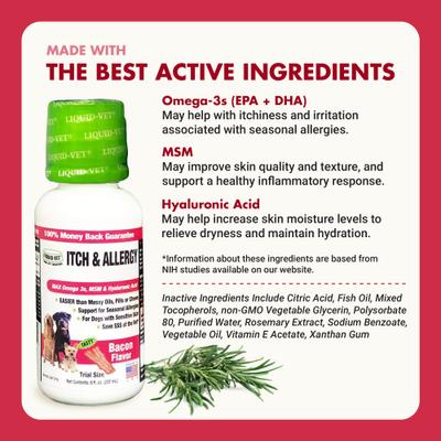 Show full view: Liquid-Vet Itch & Allergy Support Bacon Flavor Dog Supplement, 8-oz bottle, 2 count slide 5 of 10