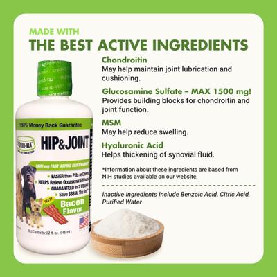 Show full view: Liquid-Vet Hip & Joint Support Bacon Flavor Liquid Joint Supplement for Dogs, 32-fl oz bottle slide 5 of 10