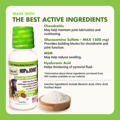 Show full view: Liquid-Vet Hip & Joint Support Chicken Flavored Liquid Joint Supplement for Dogs, 8-fl oz bottle, 2-pack trial slide 5 of 12