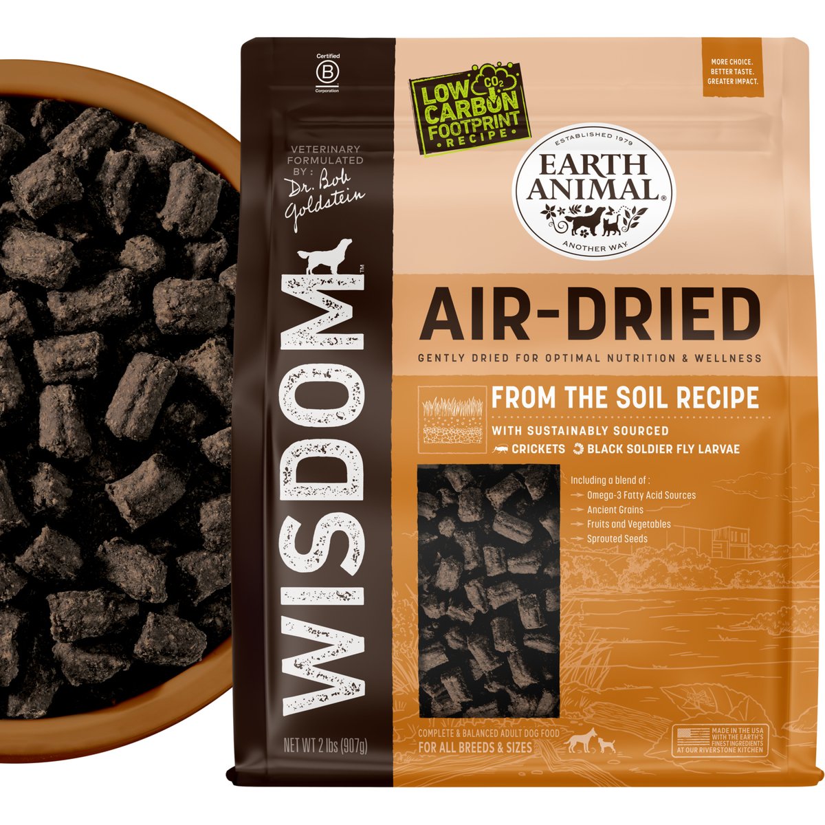 Earth Animal Wisdom Air-Dried From the Soil Recipe Insect-Based Premium Natural Dog Food, 32-oz bag