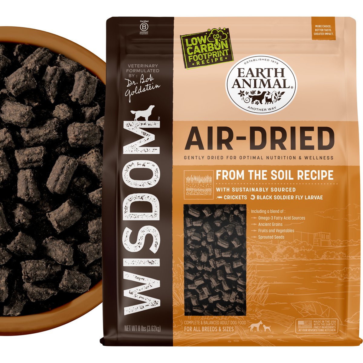 Earth Animal Wisdom Air-Dried From the Soil Recipe Insect-Based Premium Natural Dog Food, 128-oz bag