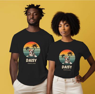 Show full view: Allisandro Palm Trees Pet Photo & Name Personalized Ultra-Soft T-Shirt, Black, Small slide 6 of 7