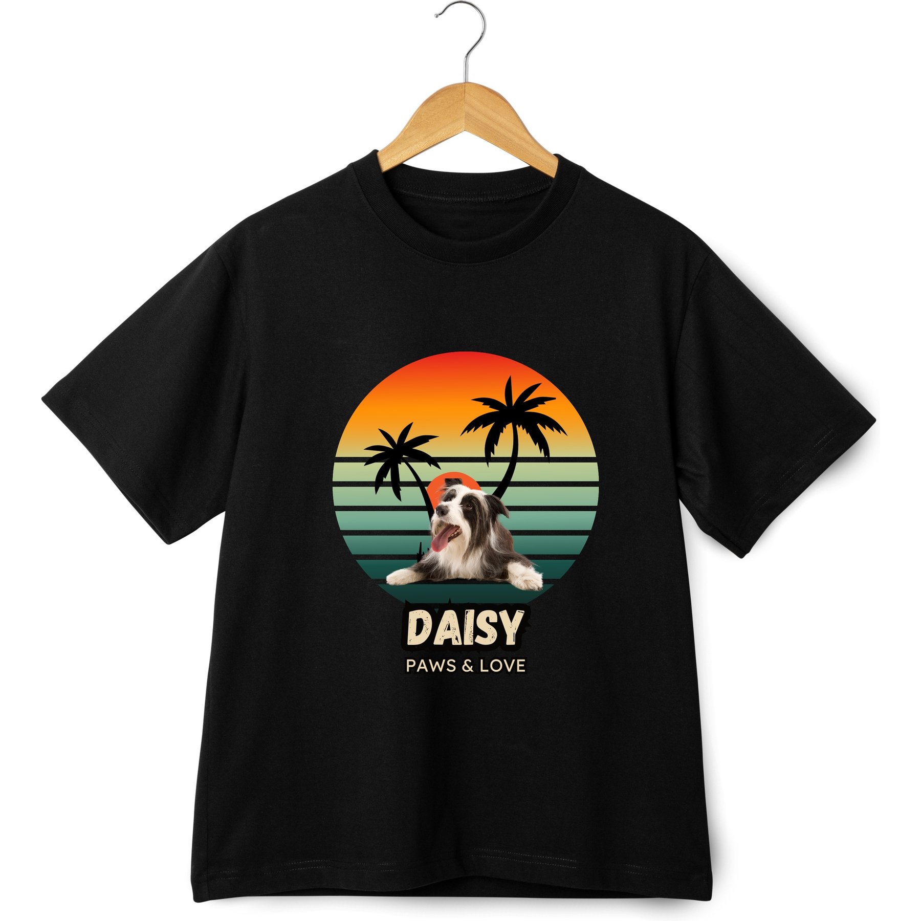 NeoAnimo Palm Trees Pet Photo & Name Personalized Ultra-Soft T-Shirt, Black, XX-Large