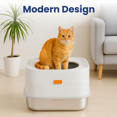 Show full view: PawsPik Stainless Steel Top Entry Cat Litter Box & Scooper, Gray, X-Large slide 8 of 11