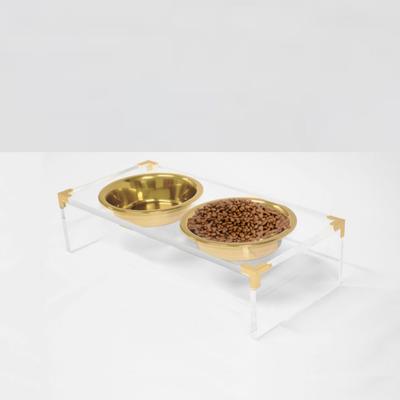 Show full view: Hiddin Clear Campaign Double Dog Bowl, Gold, Small slide 2 of 8