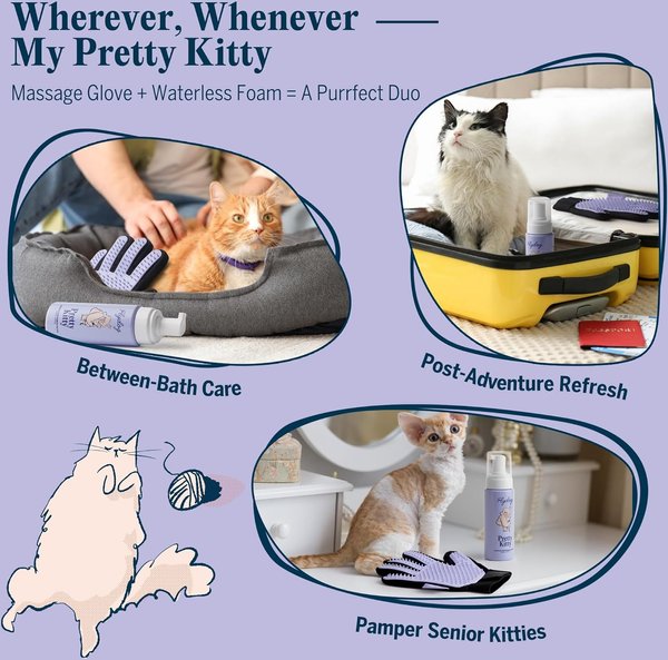 Flydog Pretty Kitty Dry Kitten Shampoo with Grooming Glove Kit, Lavender-Vanilla Scent, 6.75-oz bottle