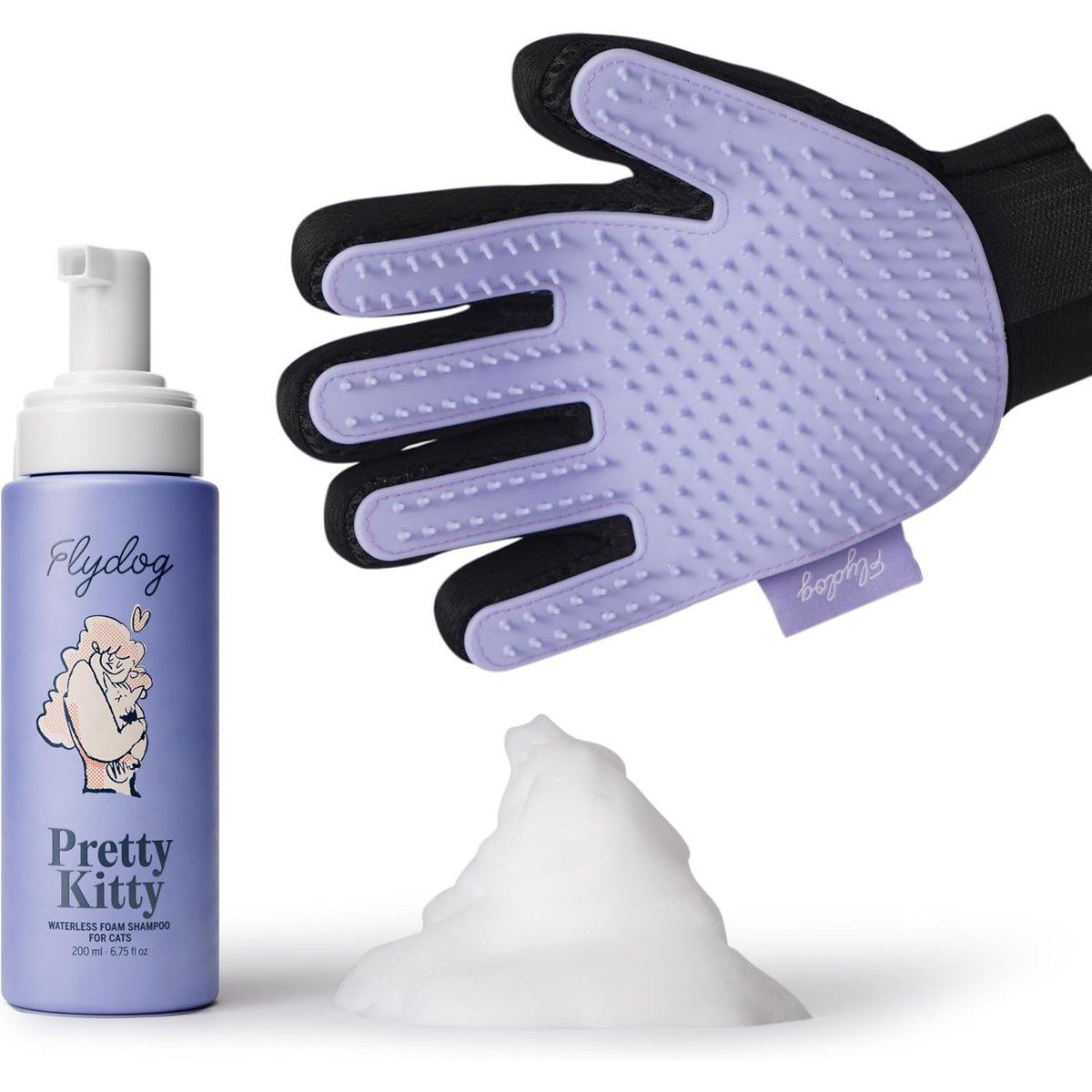 Flydog Pretty Kitty Dry Kitten Shampoo with Grooming Glove Kit, Lavender-Vanilla Scent, 6.75-oz bottle