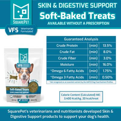 Show full view: SquarePet VFS Canine Hydrolyzed Skin & Digestive Support Dog Treats, 6-oz bag slide 5 of 7