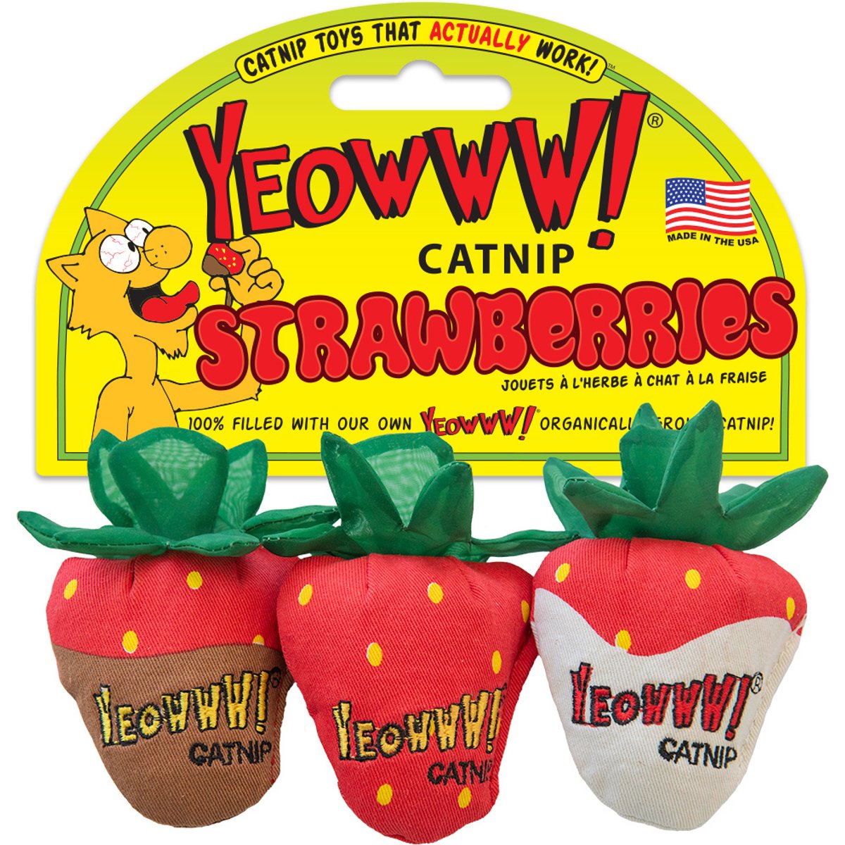 Yeowww! Strawberries Cat Plush Toy with Catnip, 3 count