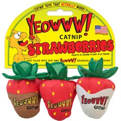 Yeowww! Strawberries Cat Plush Toy with Catnip, 3 count
