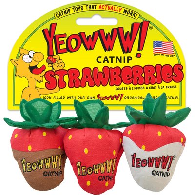 Yeowww! Yeowww! Strawberries Cat Plush Toy with Catnip, 3 count