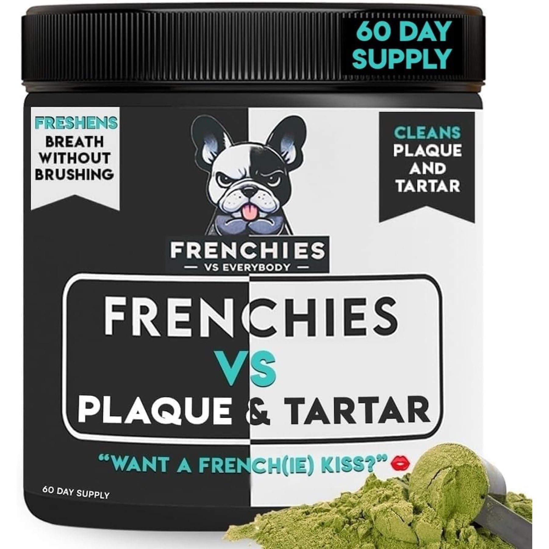 Frenchies vs Everybody Frenchies vs Plaque & Tartar Dog Teeth Cleaning Powder Dental Supplement for Dogs, 5.10-oz jar