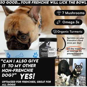 Frenchies vs Everybody Frenchies vs Mushrooms Immune Support Digestive Health Allergy Relief Turkey Tail Mushroom Flavored Supplement for Dogs, 2.65-oz jar